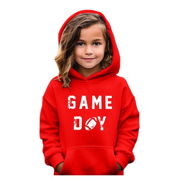 AWZXDE Hoodies For Kids&nbsp;Unisex Casual Solid Color Letter Print Design Long Sleeve Loose Pullover With Pockets Hooded Sweatshirt Red,4-5 Years