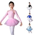 thumbnail image 1 of AWZXDE Kid Girls Ballet Dance Dress Lace Long Sleeve Leotards With Removable Tutu Skirt Ballerina Outfit Dancewear Pink,13-14 Years, 1 of 3