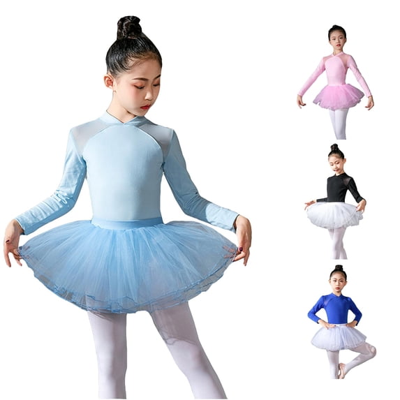 AWZXDE Kid Girls Ballet Dance Dress Lace Long Sleeve Leotards With Removable Tutu Skirt Ballerina Outfit Dancewear Sky Blue,12-13 Years