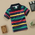 thumbnail image 1 of AWZXDE Kids Boys Girls Short Sleeve Shirt Striped Polo Collar Button Down Breathable Comfortable & Soft Fabric For Casual Summer Play And School Wear Black,12-13 Years, 1 of 3
