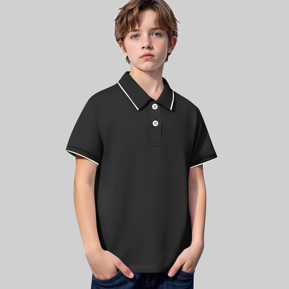 AWZXDE Kids Boys Back to Short Sleeve Shirt Summer Casual Gentleman Polo Striped Holiday Shirts Fashion Collar Casual Tee Top Black,5-6 Years
