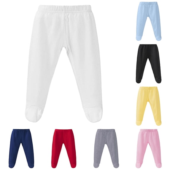 AWZXDE Kids Casual Pants Elastic Waist Footed Leggings Soft Breathable Trousers For Toddler Daily Loungewear Everyday Bottoms White - 9-12 Months