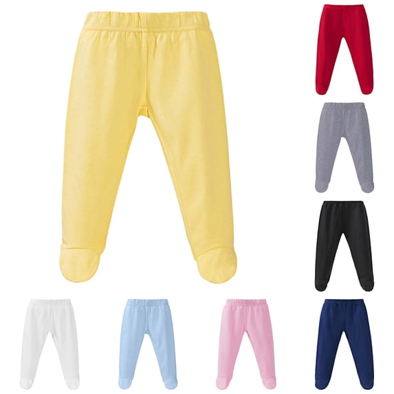 AWZXDE Kids Casual Pants Elastic Waist Footed Leggings Soft Breathable Trousers For Toddler Daily Loungewear Everyday Bottoms Yellow - 6-9 Months