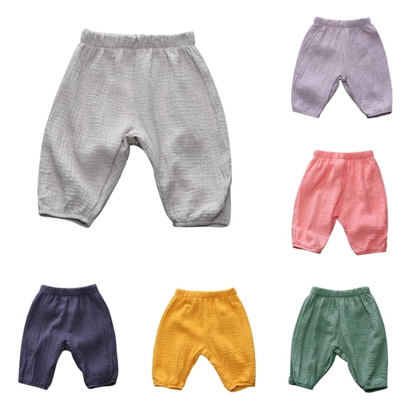 AWZXDE Kids Casual Pants Lightweight Muslin Harem Pants Elastic Waist Loose Fit Breathable Trousers For Toddler Boys And Girls Summer Daily Wear Grey - 12-18 Months