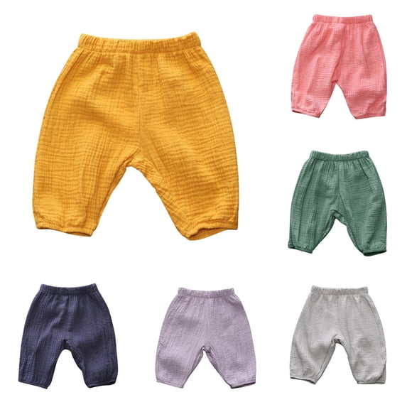 AWZXDE Kids Casual Pants Lightweight Muslin Harem Pants Elastic Waist Loose Fit Breathable Trousers For Toddler Boys And Girls Summer Daily Wear Yellow - 2-3 Years