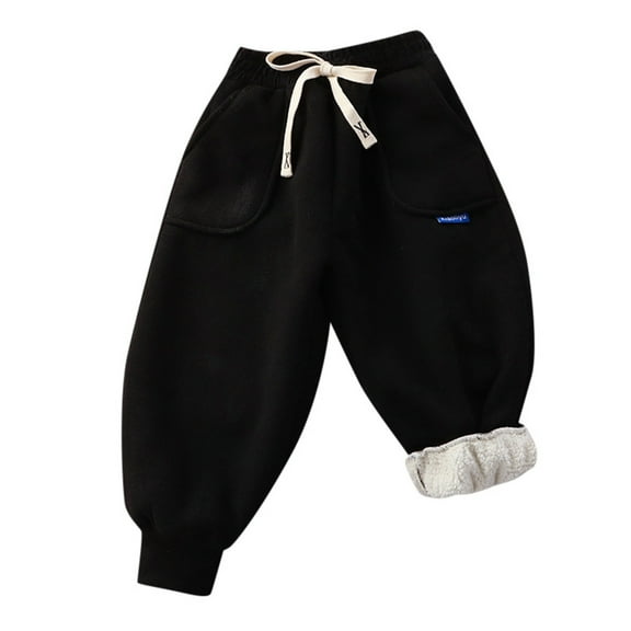 AWZXDE Kids Clothes for Boys and Girls, Pure Color Soft Lined Thick Warm Pants Children Sports for Fall Winter Casual Long Trousers Black,12-18 Months
