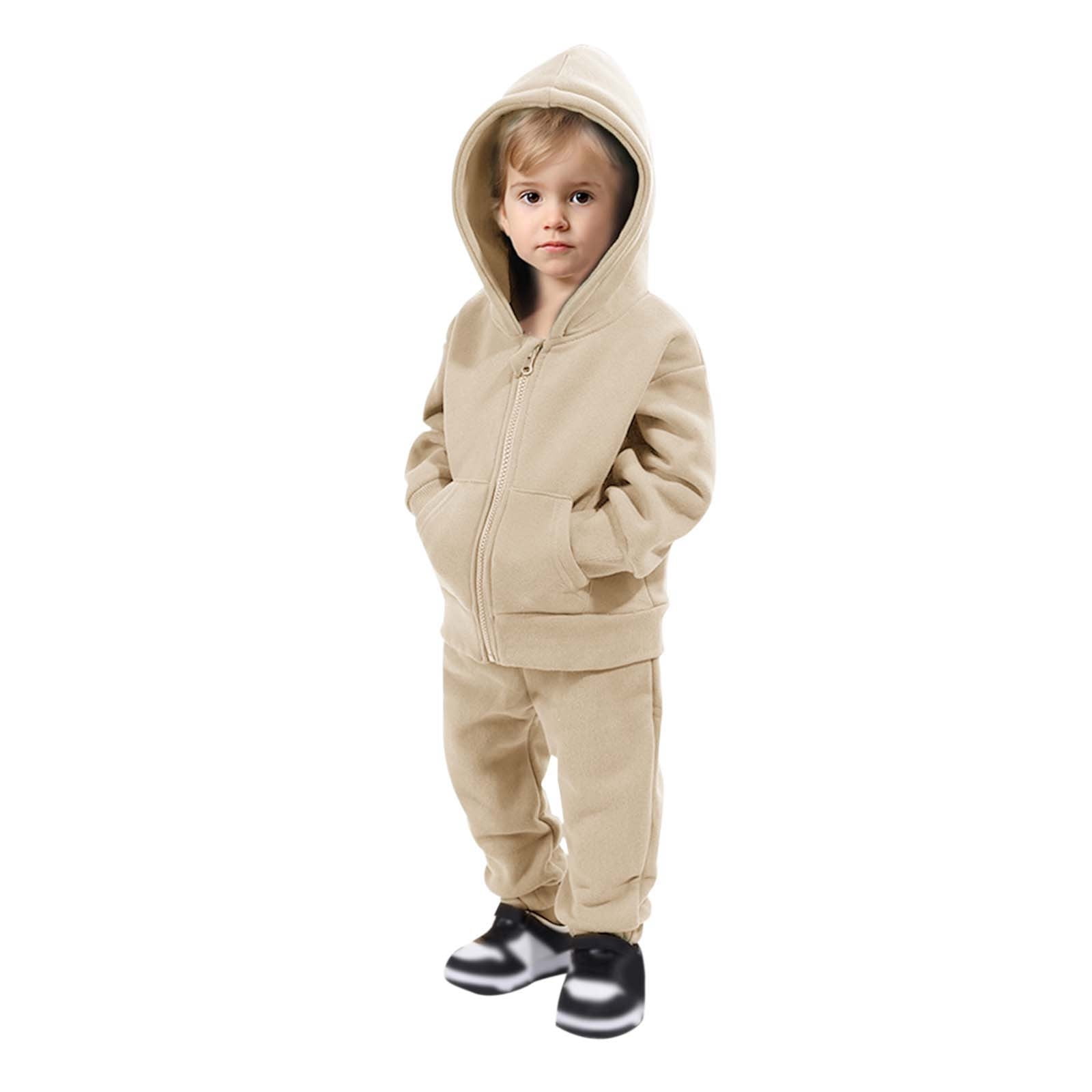 AWZXDE Kids Cute Solid Color Hooded Sweatshirt Set with Zip and Pocket ...