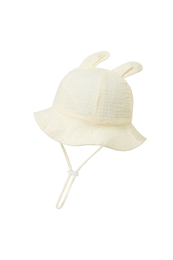 Kids Cute Sun Hat with Long Floppy Ear Details and Wavy Brim Adjustable Size for a Comfortable Fit for Girls Summer Fashion Beige,One Size