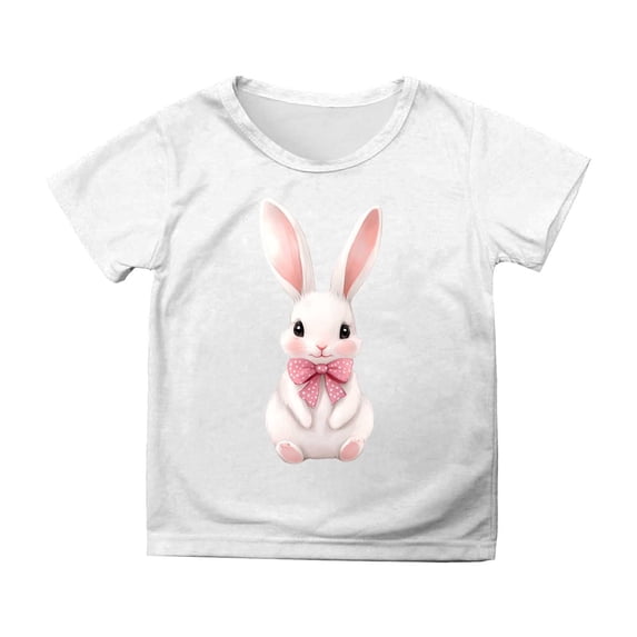 AWZXDE Kids Easter Printed T Shirt Short Sleeve Girls Tops Casual Holiday Shirt For Spring Summer White
