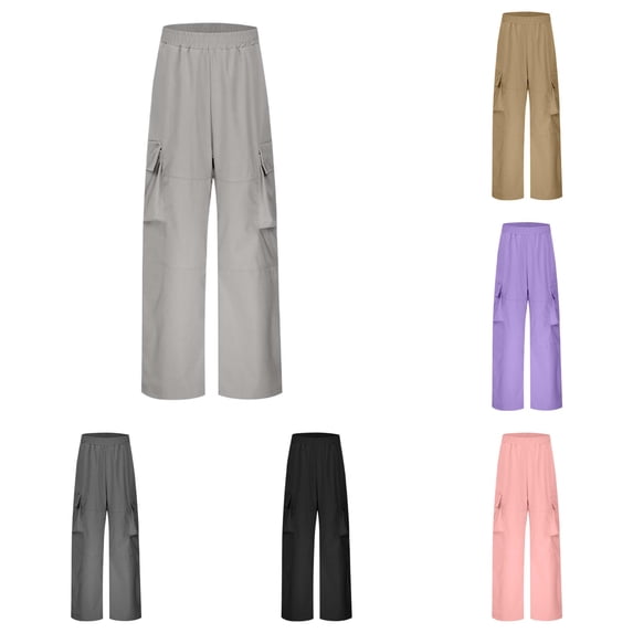 AWZXDE Kids Elastic Waist Cargo Pants Side Pockets Straight Leg Lightweight Outdoor Daily Play Trousers For Boys Girls - 7-8 Years