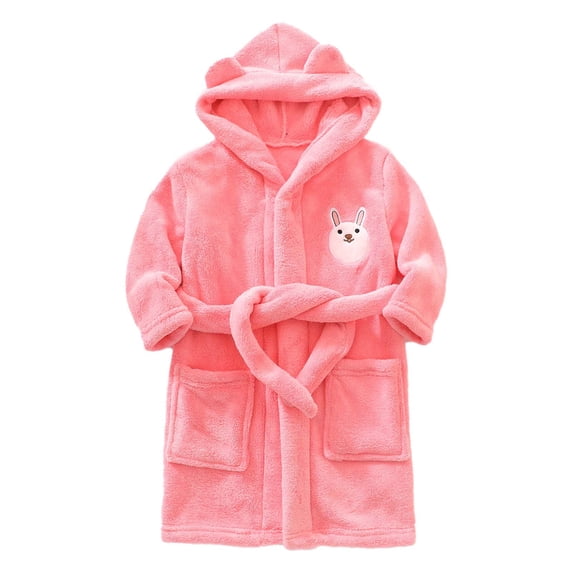 Kids Night Robe AWZXDE Kids Flannel Bunny Hooded Sleep Robe with Button and Tie for ...