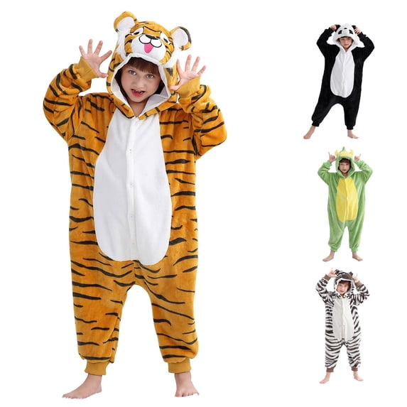 AWZXDE Kids Flannel Pajamas Animal Panda Dinosaur Hooded Button Up Cosplay Loungewear Jumpsuit Yellow - 3-4 Years