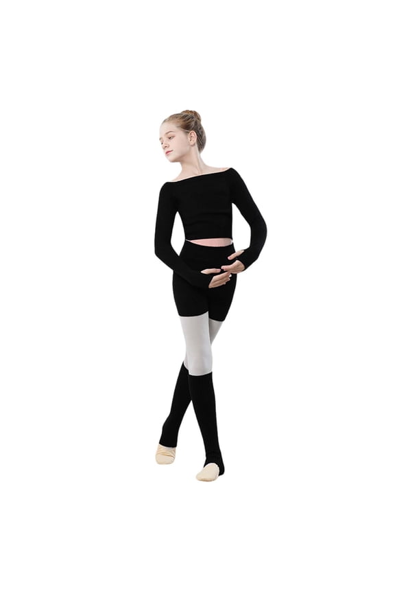 Kids Girls Ballet Dance Sweater Set Long Sleeve Pullover With Knit Shorts And Leg Warmers Three Piece Winter Leotard Cover Up Girls Fashion