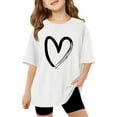 thumbnail image 1 of AWZXDE Kids Girls Letter Printed Short Sleeve T Shirt Oversized Casual Crewneck Tee With Heart Design For Valentine Day girls t shirts White，11-12 Years, 1 of 6
