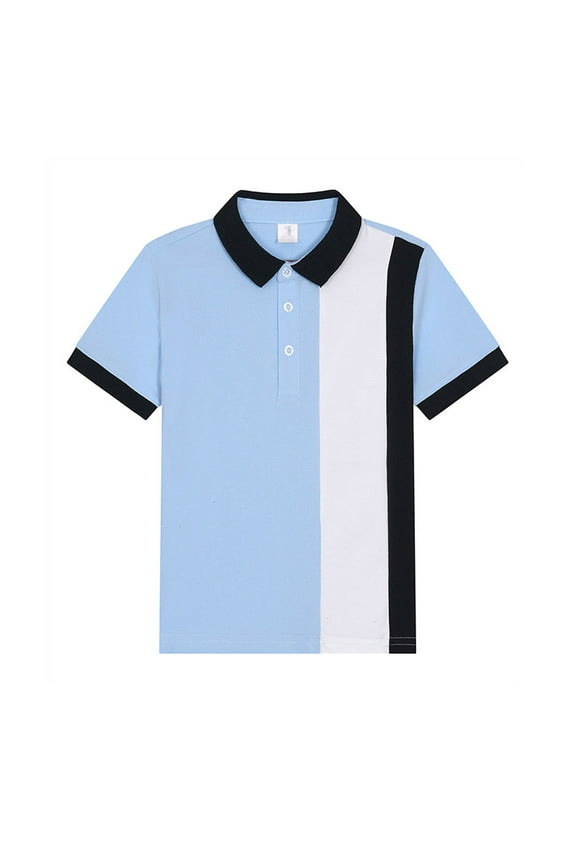 Kids Girls Tops Boys Classic Loose Fit Short Sleeve Patterned Polo Tunic Tops Soft Blouse Tee Shirts Blue