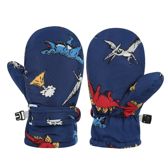 AWZXDE Kids Gloves Warm Cartoon Design Toddler Mittens For Winter Skiing And Outdoor Play Soft Thermal Baby Gloves Dark Blue