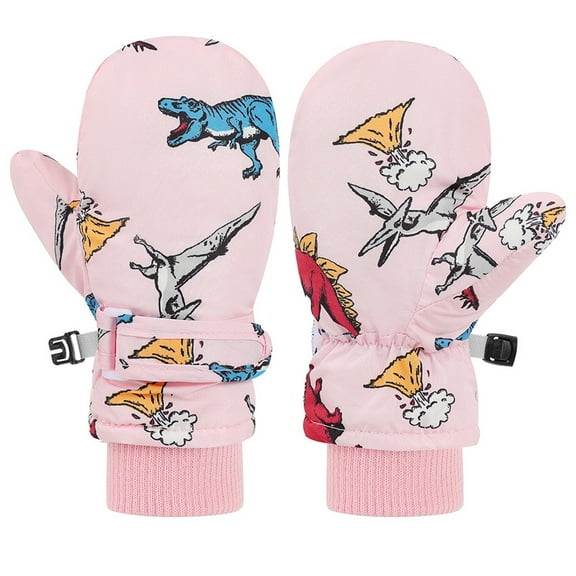 AWZXDE Kids Gloves Warm Toddler Winter Skiing Gloves Cartoon Design Mittens For Baby Girls And Boys Outdoor Play Pink