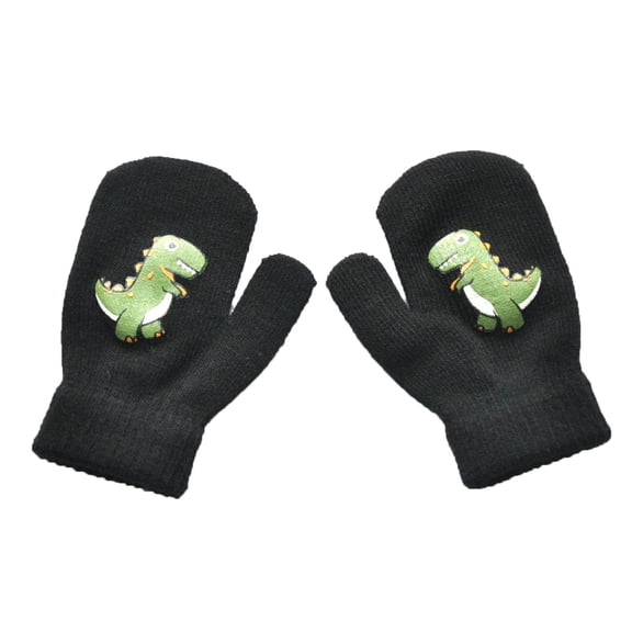 AWZXDE Kids Gloves Winter For Toddlers Warm Thermal Lined Knitted Mittens With Adorable Dinosaur Design Soft Comfortable Grip For Boys Girls Outdoor Play Cold Weather BK1,1-3 Years