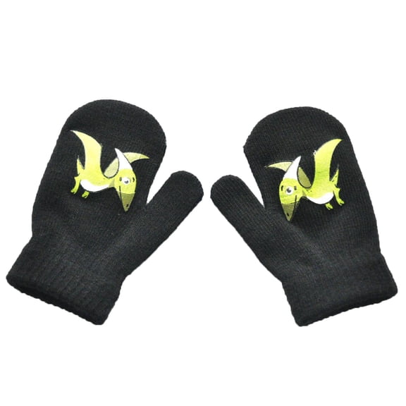 AWZXDE Kids Gloves Winter For Toddlers Warm Thermal Lined Knitted Mittens With Adorable Dinosaur Design Soft Comfortable Grip For Boys Girls Outdoor Play Cold Weather BK3,1-3 Years