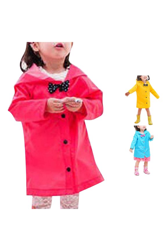Kids Hooded Button Down Long Jacket Bow Rainwear Lightweight Raincoat Women Lightweight Shawl Wrap Red,2-3 Year