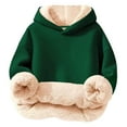 thumbnail image 1 of AWZXDE Kids Hoodies Winter Solid Color Fashion Daily Basics Brushed Thickened Warm Hooded Sweatshirt Top for Boys and Girls Comfort Fit Casual Wear Ideal for Cold Seasons Dark Green,7-8 Years, 1 of 4
