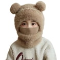 thumbnail image 1 of AWZXDE Kids Knit Hat Scarf One Piece With Ear And Nose Coverage Winter Hat Windproof Warm For Autumn And Cold Seasons Khaki, 1 of 3