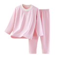 thumbnail image 1 of AWZXDE Kids Long Sleeve Pajama Set Solid Color Round Neck Loungewear for Boys and Girls Comfortable Home Sleepwear Pink,8-9 Years, 1 of 7