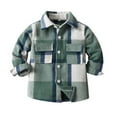 thumbnail image 1 of AWZXDE Kids Plaid Long Sleeve Button Down Lapel Top Casual Outfit For Children Green 3-4 Years, 1 of 3