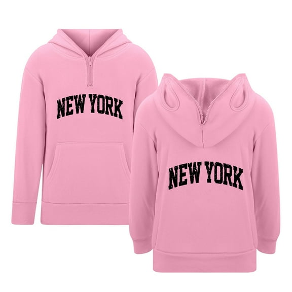 AWZXDE Kids Pullover Hoodie With Letter Print And Zipper Pocket Long Sleeve Casual Loose Fit Comfortable Sweatshirt Pink,9-10 Years