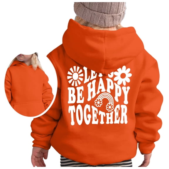 AWZXDE Kids Pullover Hoodie With Letter Print Design Long Sleeve Casual Oversized Loose Fit For Outdoor Sports Orange,4-5 Years
