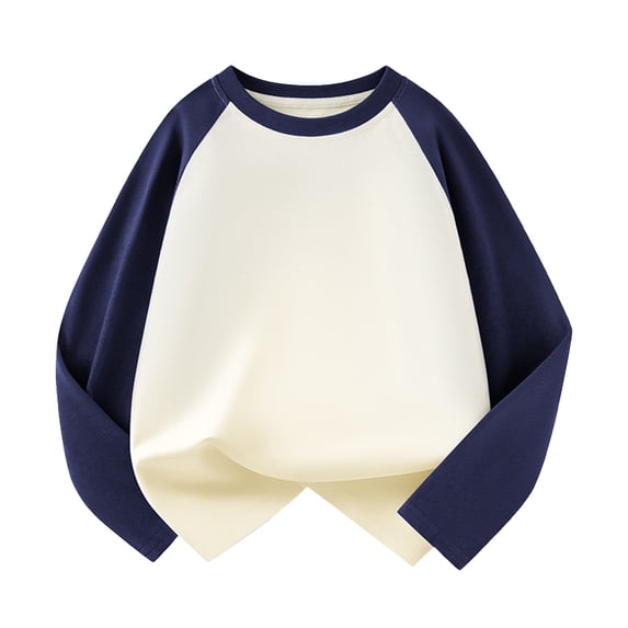 AWZXDE Kids Raglan Baseball Long Sleeve T Shirt Solid Color Loose Top For Boys Girls Undershirt Navy 5-6 Years