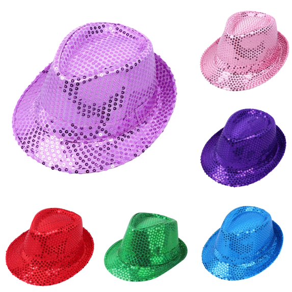 AWZXDE Kids Sequin Fedora Hat Short Brim Party Performance Hat with Sequin Band Lightweight Cap for Stage Shows Halloween Cosplay and Theme Party Events PP2 - One Size