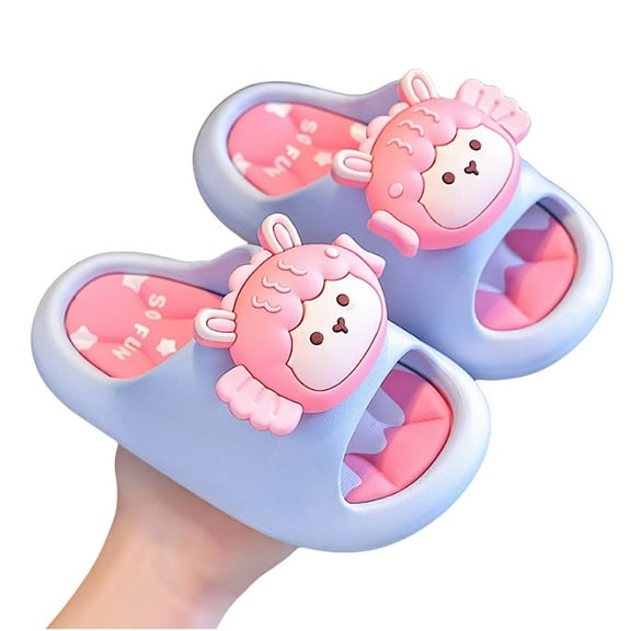 AWZXDE Kids Slippers Girls Summer Sandals With Soft Sole Comfortable Non Bath Shower Beach Footwear For Toddler Children And Families Indoor Outdoor Light Blue,2-3 Years