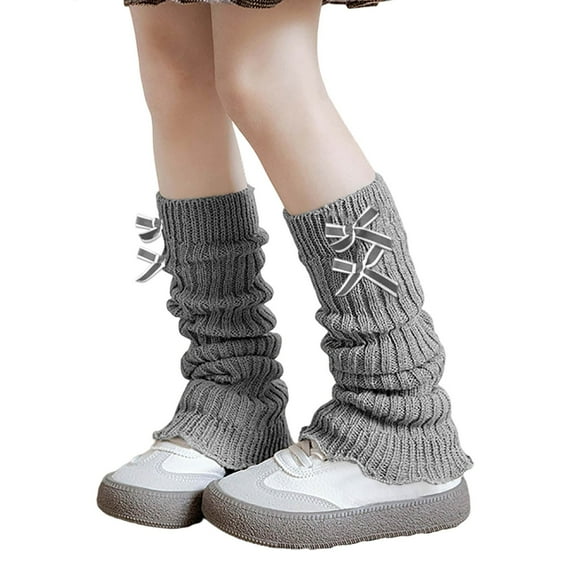 AWZXDE Kids Socks Girls Japanese Style Solid Color Everyday Versatile Cute Knit Leg Warmers - Warm and Comfortable for Daily Use Grey