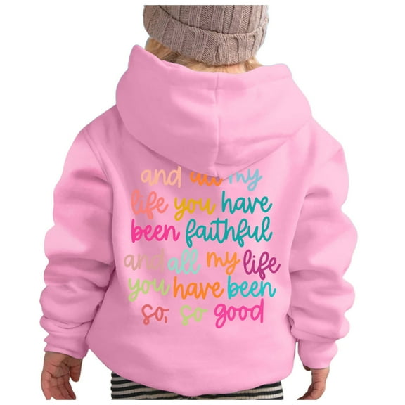 AWZXDE Kids Solid Color Pullover Hoodie With Letter Print Long Sleeve Casual Loose Fit Comfortable Sweatshirt For Boys And Girls Pink,3-4 Years
