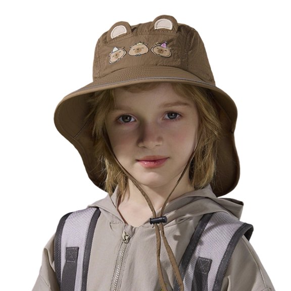 AWZXDE Kids Sun Hat With Neck UPF 50  Wide Brim Outdoor Summer Cap Adjustable Tie For Boys Girls Age 3-10 Coffee