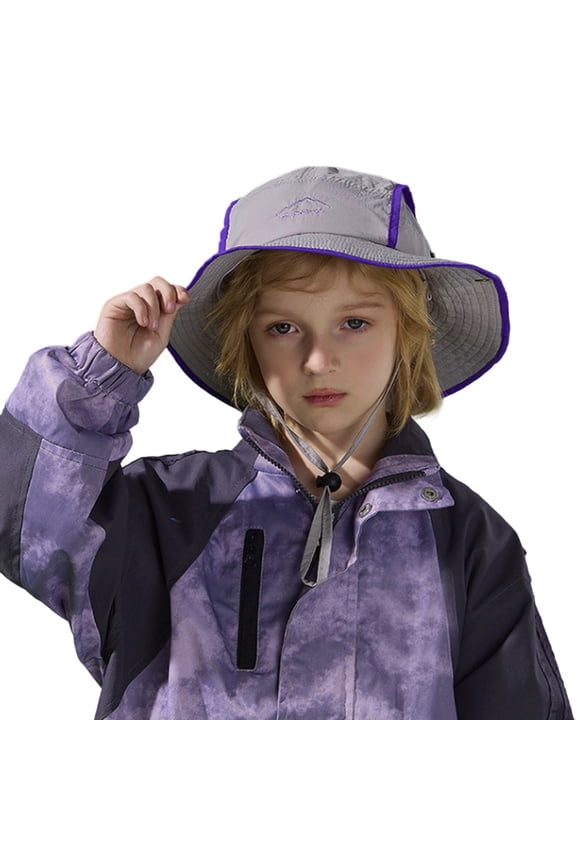 Kids Sun Hat For Kids With Neck Cover Wide Brim Outdoor Summer Cap For Boys Girls Adjustable Strap Lightweight Breathable Grey