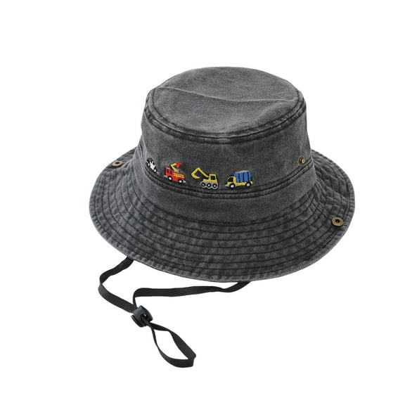 AWZXDE Kids Sun Hat For Kids Unisex Toddler Fisherman Cap With Cute Cartoon Print Breathable Washable Outdoor Summer Beach Hat Ages 2 To 8 Black