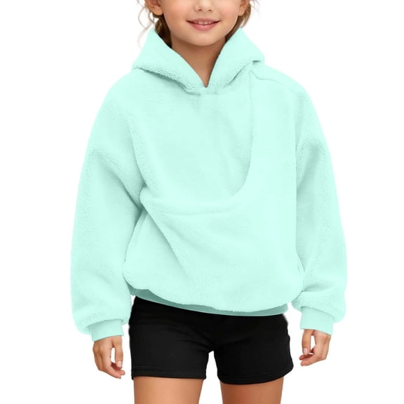 AWZXDE Kids Unisex Solid Color Hooded Sweatshirt with Large Pockets for Pet Outings Easy to Carry Casual Pullover for Boys and Girls Blue,11-12 Years