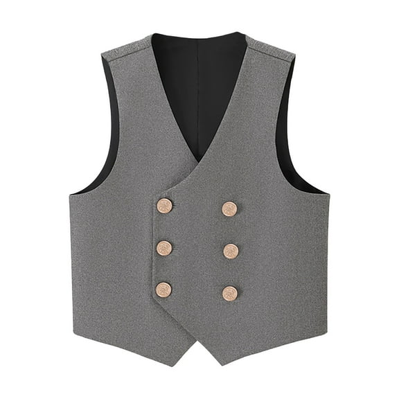 AWZXDE Kids V-Neck Sleeveless Vest Double Button Design Solid Color for Party Wear Versatile Minimalist Casual Layering Piece Grey,4-5 Years
