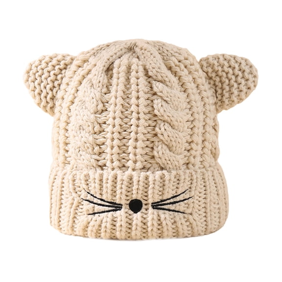 AWZXDE Kids Winter Hat With Cat Ears Cozy Knitted Hat For Boys Girls Outdoor Warm Comfortable Lined Cap For Baby Beige