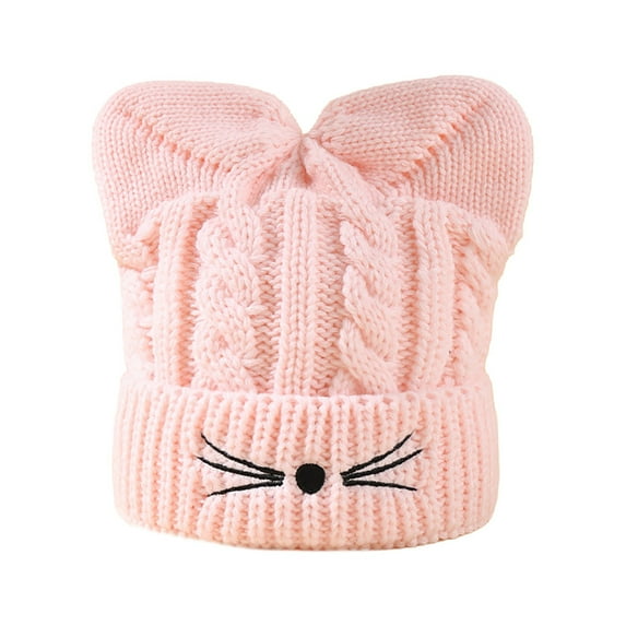 AWZXDE Kids Winter Hat With Cat Ears Cozy Knitted Hat For Boys Girls Outdoor Warm Comfortable Lined Cap For Baby Pink