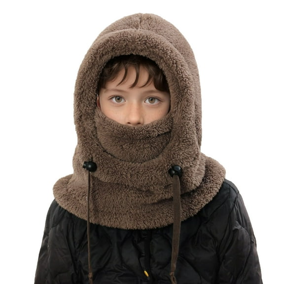 AWZXDE Kids Warm Winter Hat With Attached Ear And Neck Gaiter Kids Winter Hat Thermal For Skiing Cycling Cold Weather Outdoor Activities Coffee
