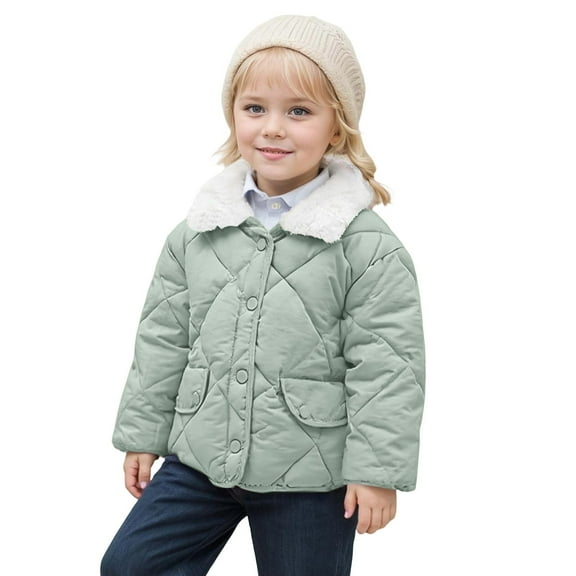 AWZXDE Kids Winter Jacket Hoodless Warm Thickened Comfortable Lined Thermal Insulated Padded Coat Outerwear For Kids Coats Boys And Girls Green,6-7 Years