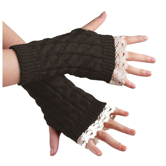 AWZXDE Knitted Mittens Lace Casual Fingerless Half Gloves for Women - Stylish and Versatile Knit Solid Gloves Dark Gray,A