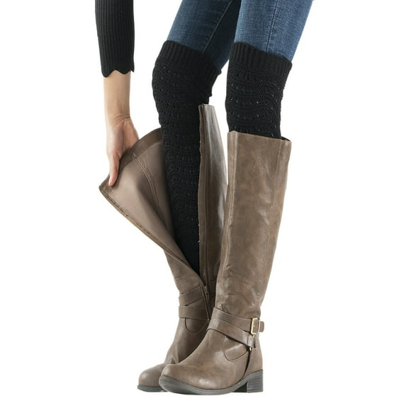 AWZXDE Lace Pattern Leg Warmers Women's Over The Knee Knit Thermal Soft Boot Socks Black,One Size