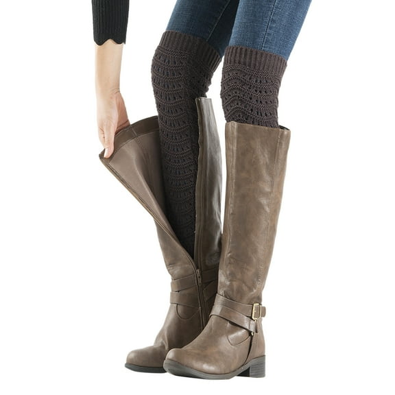 AWZXDE Lace Pattern Leg Warmers Women's Over The Knee Knit Thermal Soft Boot Socks Coffee,One Size