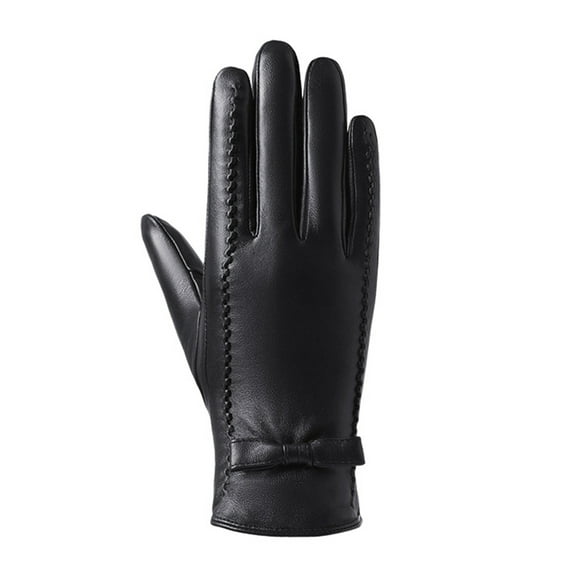 AWZXDE Ladies' 2024 Autumn Winter Solid Color Versatile Windproof Thick Cold Leather Gloves for Outdoor Activities Black,L