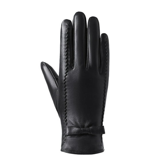 AWZXDE Ladies' 2024 Autumn Winter Solid Color Versatile Windproof Thick Cold Leather Gloves for Outdoor Activities Black,M