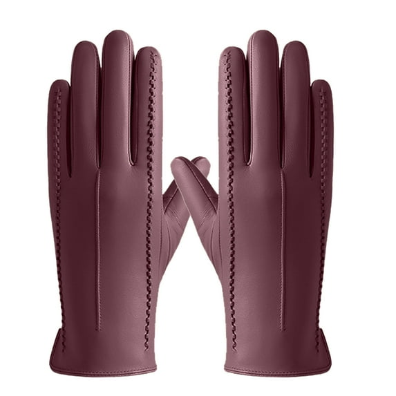 AWZXDE Ladies' 2024 Autumn and Winter Solid Color Versatile Windproof Thick Cold Leather Gloves for Comfort and Style Red,L